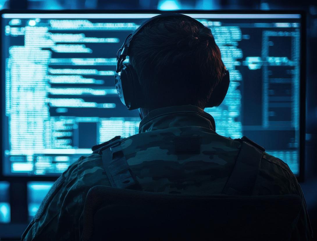 Two soldiers monitor computer screens, immersed in data analysis and technology. Credit: Generated with AI. POOM-stock.adobe.com