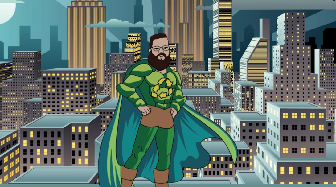 Michael Neese is Michael Recycle! Ready to save the day, one piece of recycling at a time. 