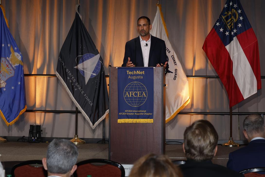 Robert Braun, chief technology officer for the 18th Airborne Corps, speaks at TechNet Augusta 2025.