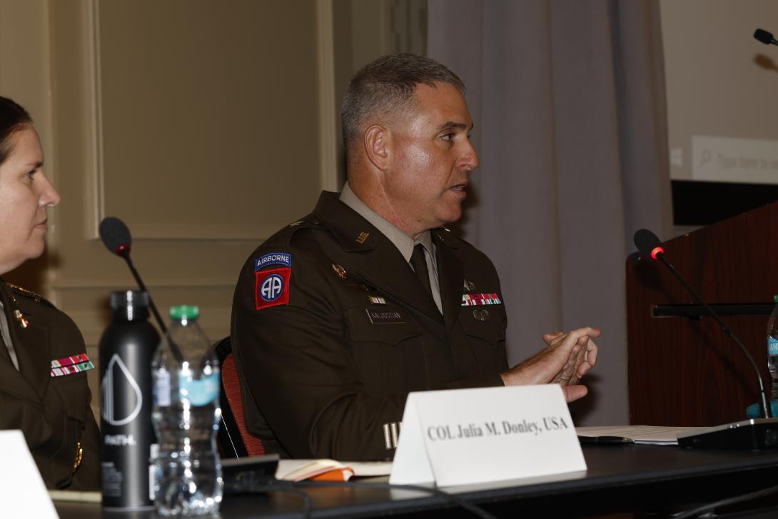 Brig. Gen. Michael Kaloostian, Director, Command and Control Cross-Functional Team, Army Futures Command, speaks at TechNet Augusta 2025. Credit: Michael Carpenter Photography