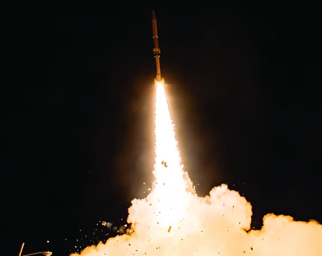 A Black Dagger Zombie missile target, designed to fly a ballistic flight path and demonstrate defensive protection capability, launches from Fort Wingate, New Mexico, November 2024. Courtesy photo