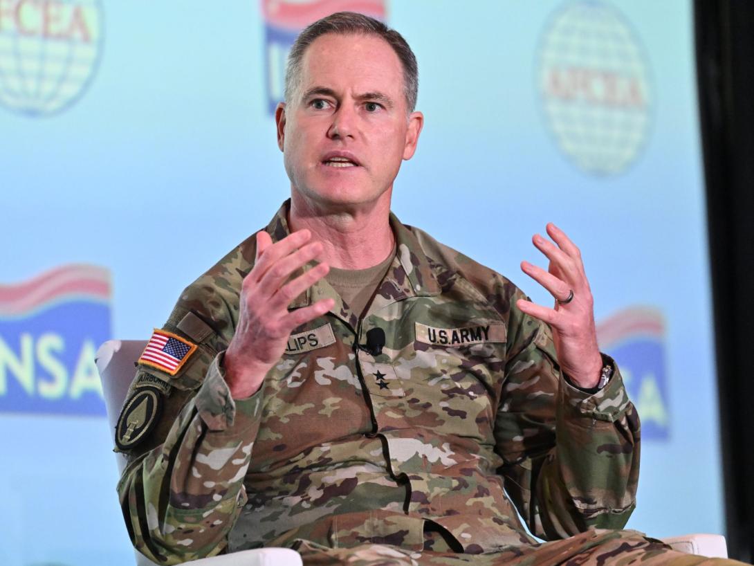Maj. Gen. Keith Phillips speaks at Intel Summit 2025.