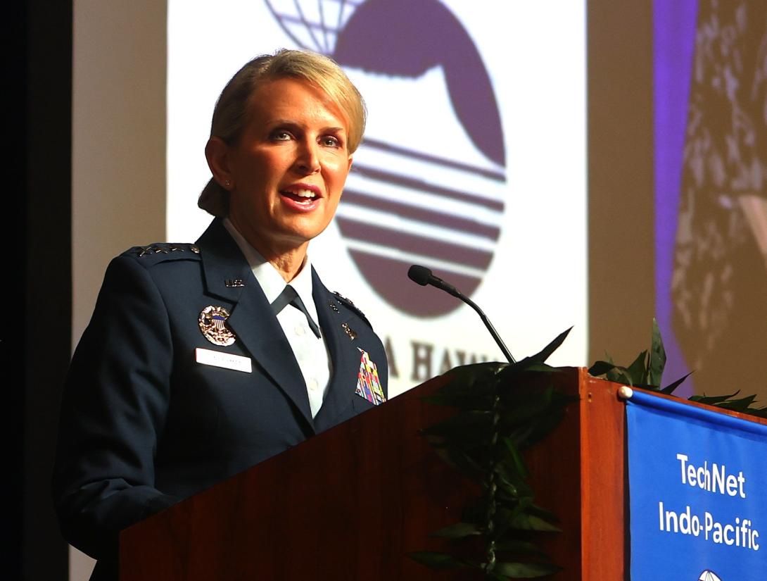 Lt. Gen. Laura Lenderman speaks on the first-in-a-generation department-level exercise series, REFORPAC, which was designed to combat airpower in the Indo-Pacific region at speed and scale, and conduct operations in a contested, dynamic environment. Credit: Artistic Mindz Photography