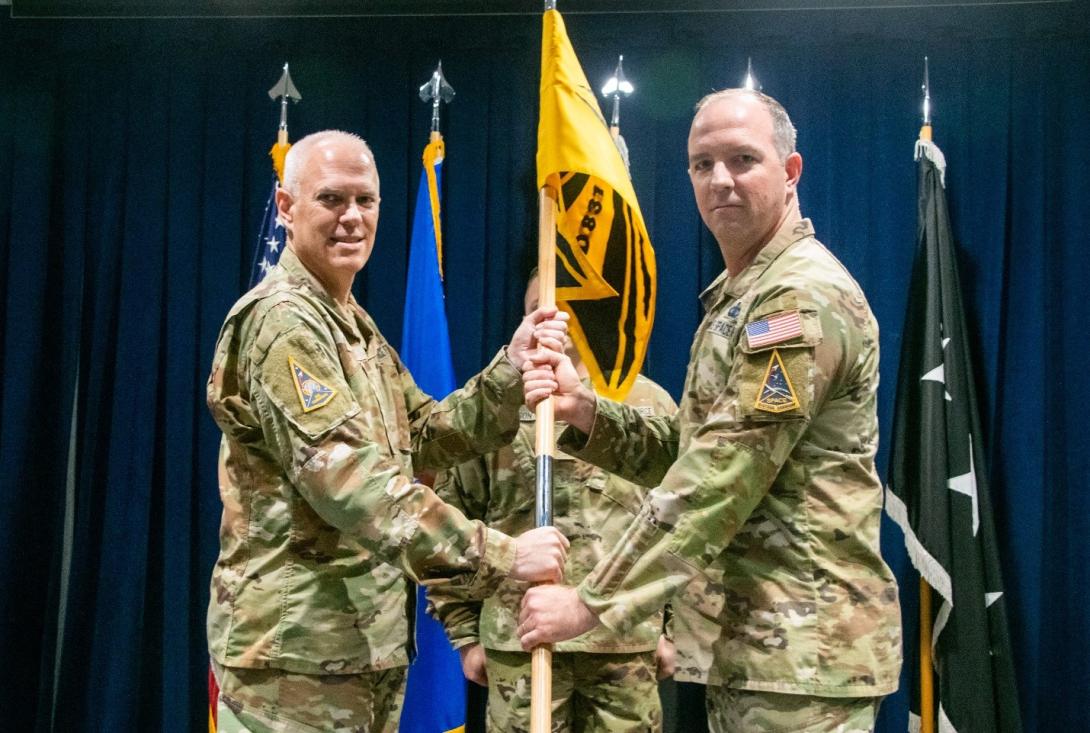 Col. Neil Barnas (r), USSF, assumes command of Systems Delta 831 (SYD 831) on October 2, 2025 at Los Angeles Air Force Base, as Lt. Gen. Phil Garrant, USSF, Space Systems Commander presides over the ceremony.