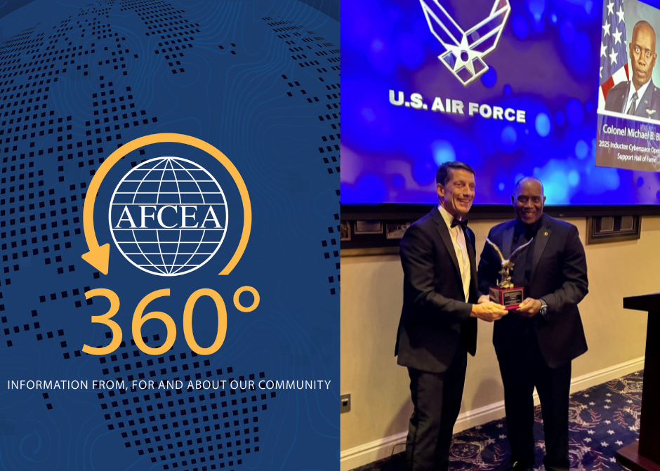 Col. Mike Black, USAF (Ret.), vice president for defense at AFCEA International, gets inducted into the Air Force Cyberspace Operations and Support Hall of Fame's class of 2025. Credit: Col. A.G. Hatcher, USAF (Ret.)