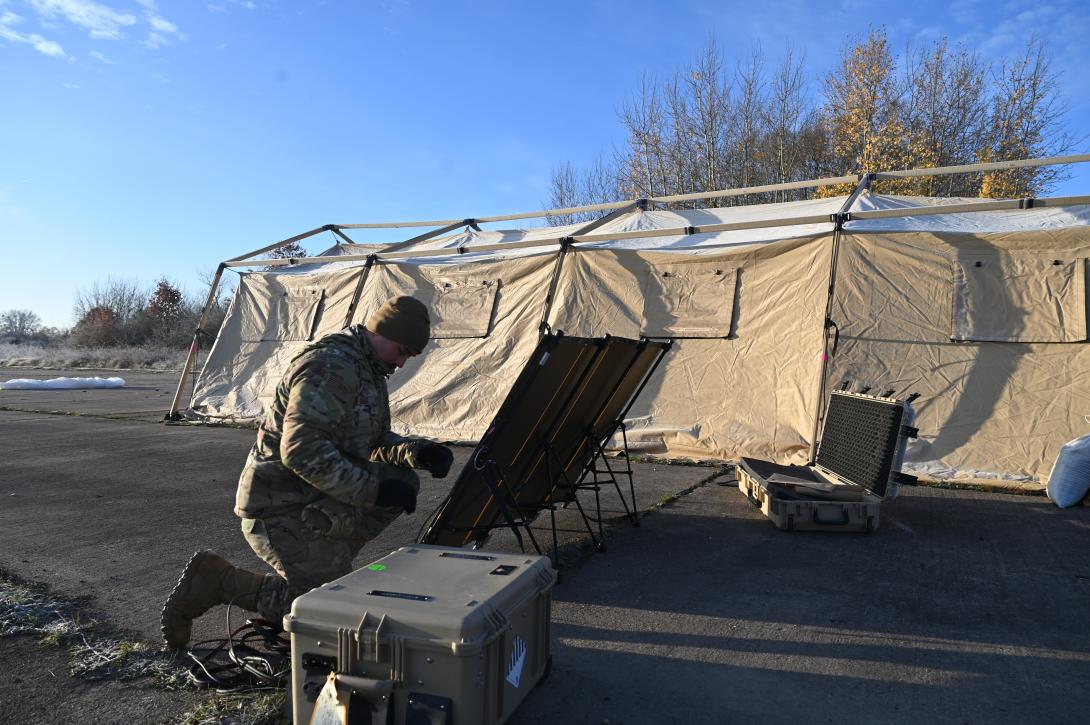 A U.S. airmen prepares equipment during the Heavy Rain exercise, held in Europe in November. The event, which took careful planning, featured complex effects for contested environments. Credit: U.S. Air Force Captain Lou Burton