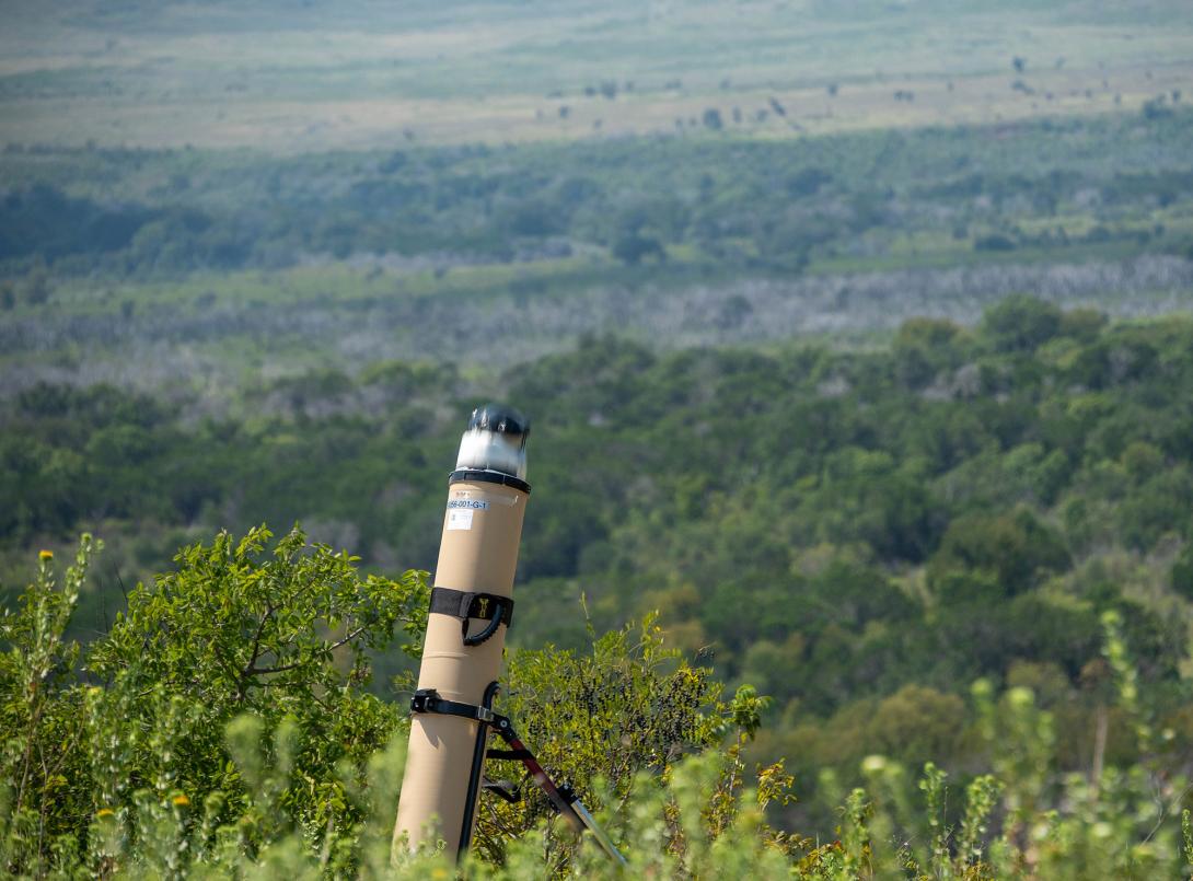 The munition is launched from the Switchblade’s firing mechanism during a Switchblade live-fire exercise on Fort Hood, Texas, September 2025. Credit: U.S. Army photo by Spc. Julian A. Winston 