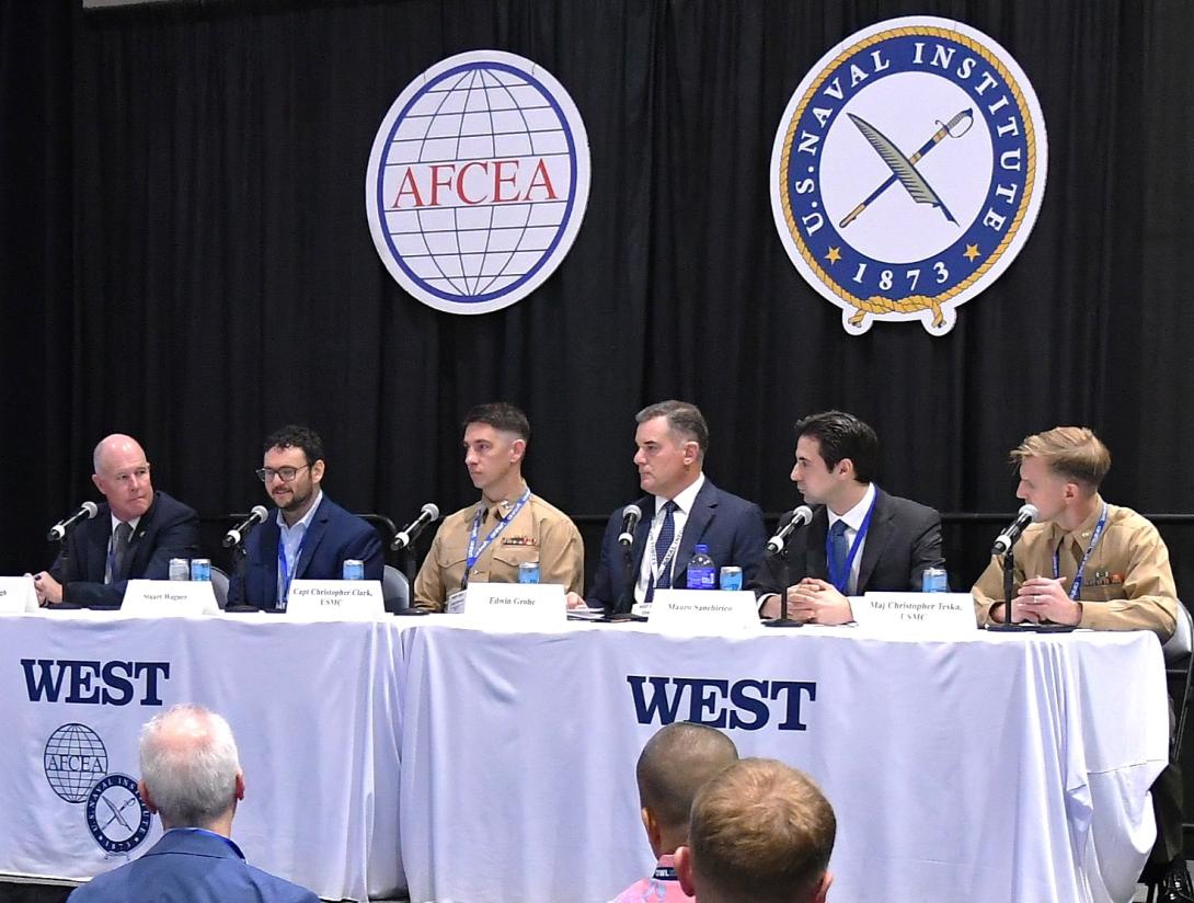 Panelists discuss applied AI for combat advantage during a session at WEST 2026. Credit: Karras Photography