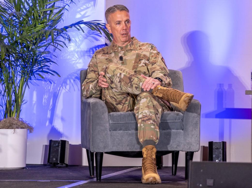 Brig. Gen. Jeffrey Phillips details the ACC A6 role and his vision for the warfighting mission on February 5, 2026, at the Rocky Mountain Cyberspace Symposium. Credit: Zach Watkins, LVTD Digital