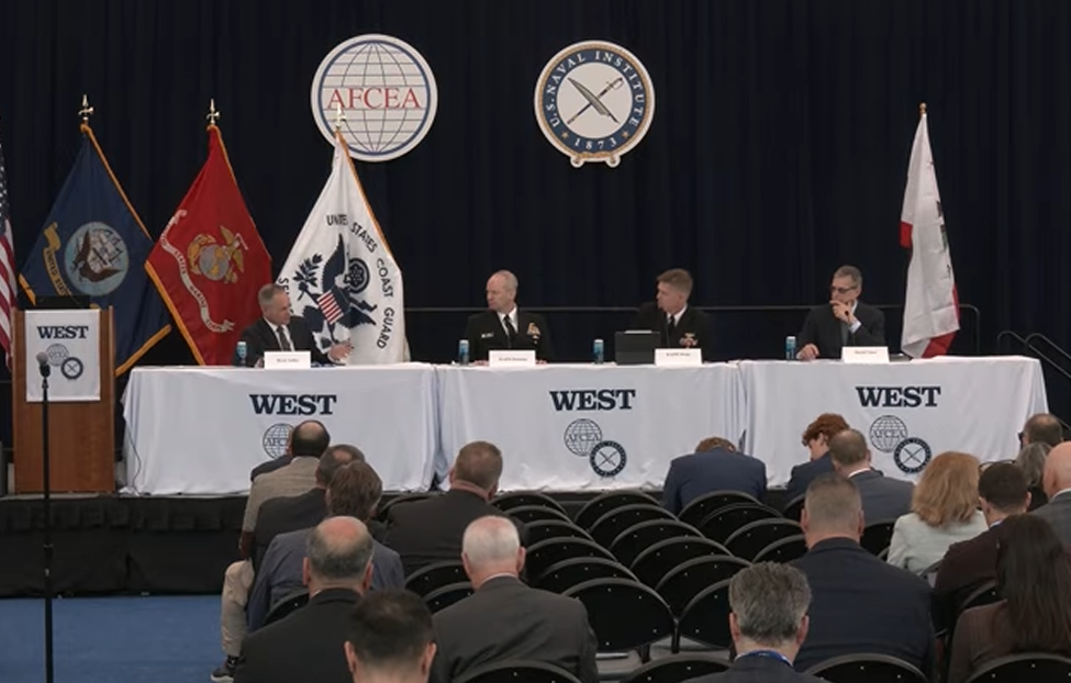 Sea service commanders speak during the 'Generating Readiness Across All Domains' panel discussion at WEST 2026.