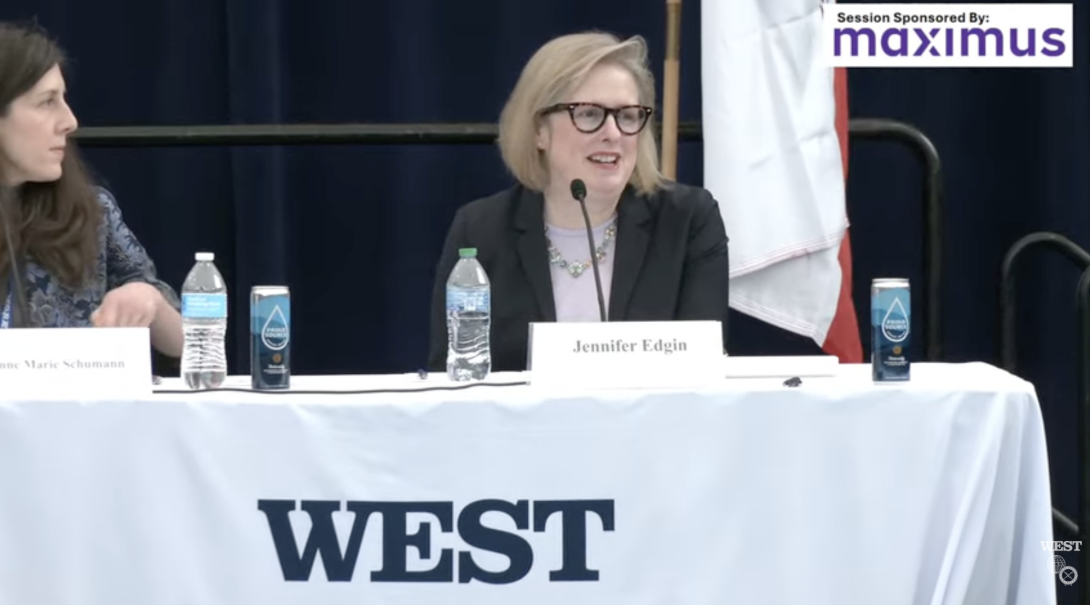 Jennifer Edgin, acting deputy chief of Naval Operations for Information Warfare in the N2/N6 and acting director of Naval Intelligence, speaks at AFCEA West 2026 held in San Diego, California.