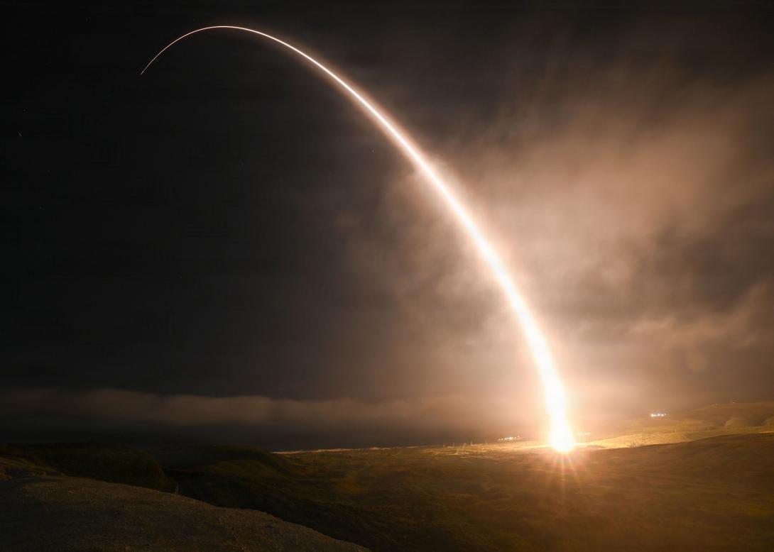 A U.S. unarmed Minuteman III Intercontinental Ballistic Missile (ICBM) launches during an operational test on March 3, 2026, at Vandenberg Space Force Base, California. To defend against adversarial ICBM, hypersonic and other advanced missile threats, the United States is rapidly pursuing the Golden Dome concept. U.S. Space Force photo by Staff Sgt. Joshua LeRoi 