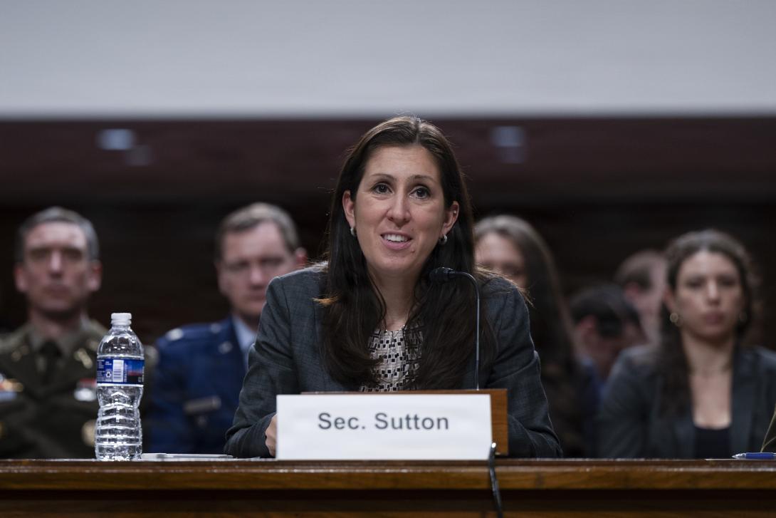 Assistance Secretary of War for Cyber Policy Katherine (Katie) Sutton testifies at a Senate Armed Services Committee in Washington, D.C., April 28, 2026. DoD photo by U.S. Air Force Staff Sgt. Milton Hamilton