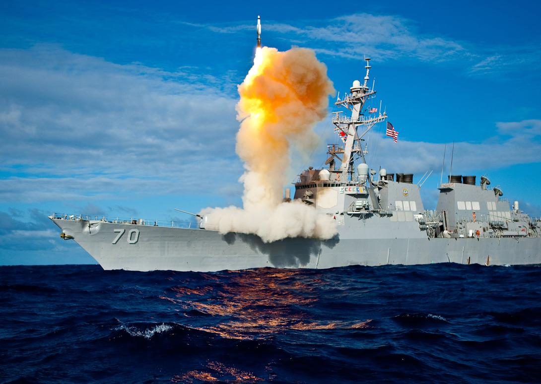 egis-class destroyed USS Hopper launches an interceptor missile during an exercise. Courtesy photo from the U.S. Navy