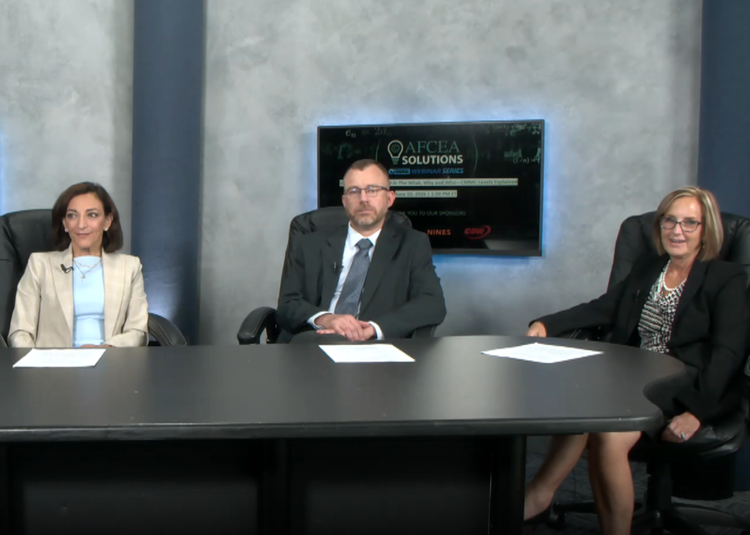 Katie Arrington (l), Stacy Bostjanick (r) and Mike Snyder (c) discuss CMMC requirements and their importance.