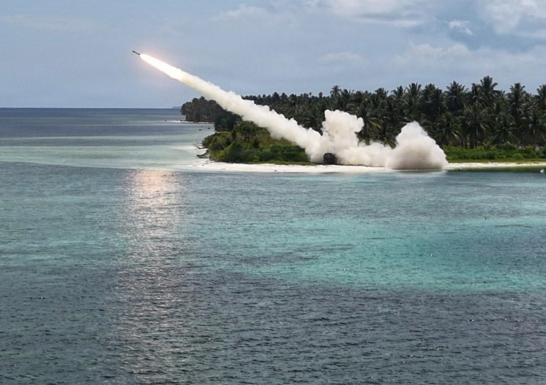 U.S. Soldiers from 5th Battalion, 3rd Field Artillery Regiment, 7th Infantry Division (Multi-Domain Command-Pacific) fire an M28A1 Reduced Range Practice Rocket from an M142 High Mobility Artillery Rocket System (HIMARS) during Exercise Balikatan 2026 with the Philippine military, at Balabac Island, Palawan, May 3, 2026. Credit: U.S. Army photo by Staff Sgt. Vadim Bolfun