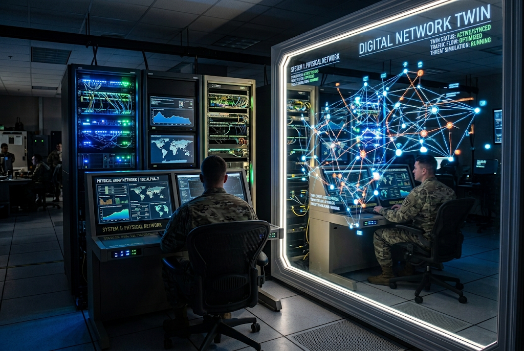  A digital twin of the networks of the U.S. Army Network Enterprise Technology Command, or NETCOM, would be a powerful tool, commanding general says. Credit: This image was generated via Gemini AI