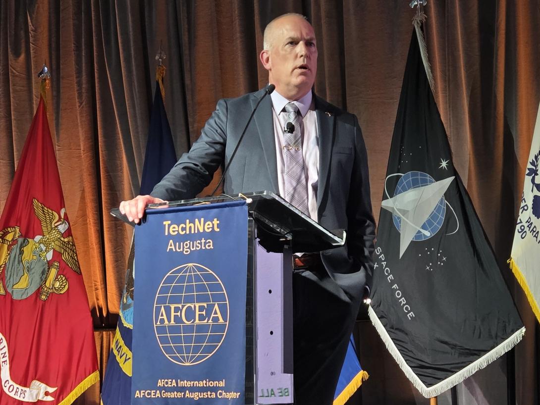 Paul Reese, director of the Army Combined Arms Center Transformation Integration Directorate, discusses Army modernization efforts at TechNet Augusta on August 18, 2026. Credit: Hillary Kay Studios