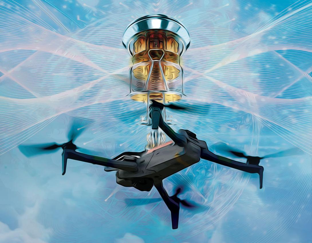 As part of finding the art of the possible and proactively anticipating future quantum needs, researchers from the Air Force Research Laboratory are examining how to harness integrated quantum photonic chips for use in computing on a drone. Credit: Chris D’Elia concept illustration using Adobe Stock images from Aliaksandr Marko, BAIVECTOR and U.S. Air National Guard drone photo by Tech. Sgt. Valentina Viglianco
