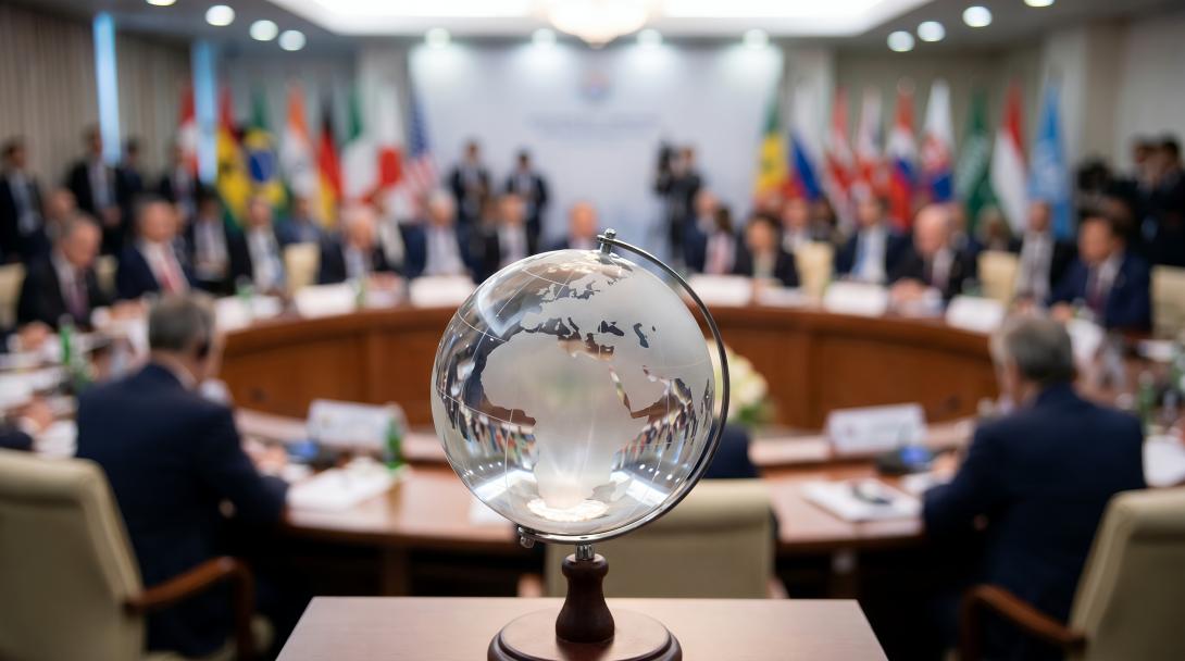 Stock image of global summit meeting. Credit: Adobe Stock, by Val Webart