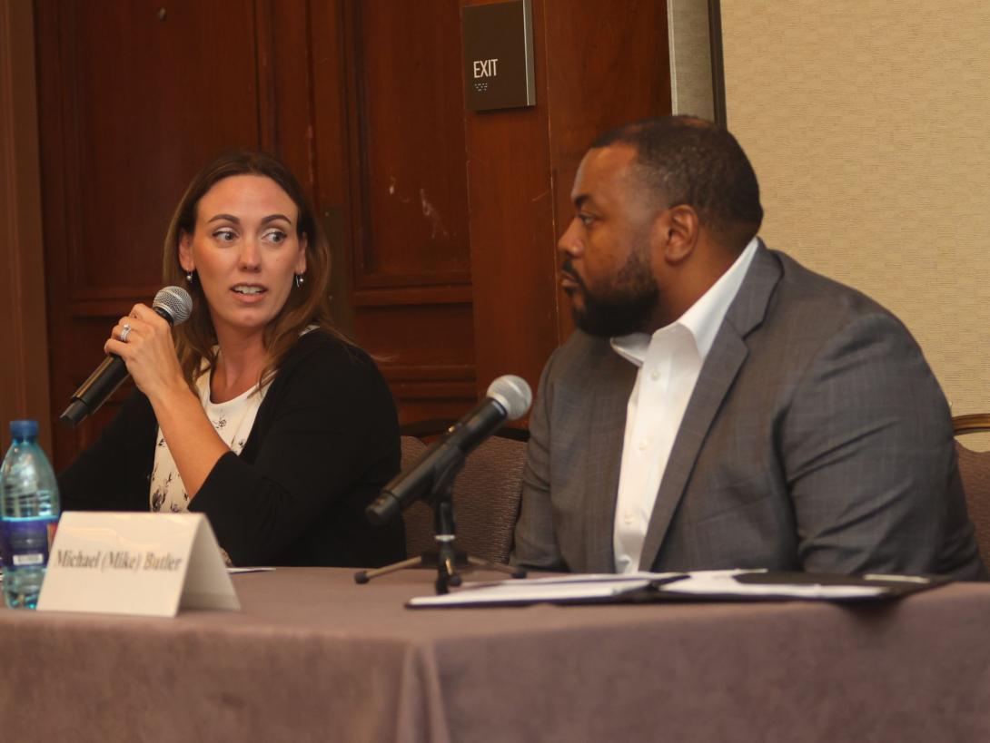 DODNet leaders Carissa Landymore and Michael Butler speak on the importance of industry partnerships at TechNet Augusta 2026. Credit: Artistic Mindz Photography