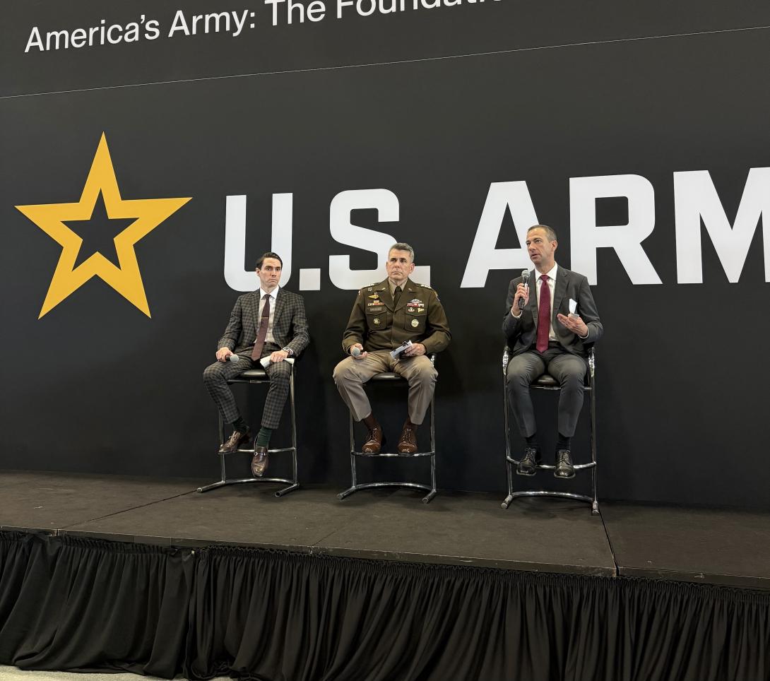 Joseph Welch, portfolio acquisition executive (PAE) for C2 and Counter C2 in the U.S. Army, speaks at the 2026 Association of the U.S. Army’s (AUSA) Annual Meeting and Exposition.