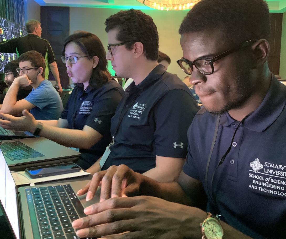 Students from St. Mary’s University School of Science, Engineering and Technology compete at the Capture the Flag event sponsored by Deloitte at the AFCEA Alamo ACE event in November 2019. Photo Courtesy of Alamo AFCEA
