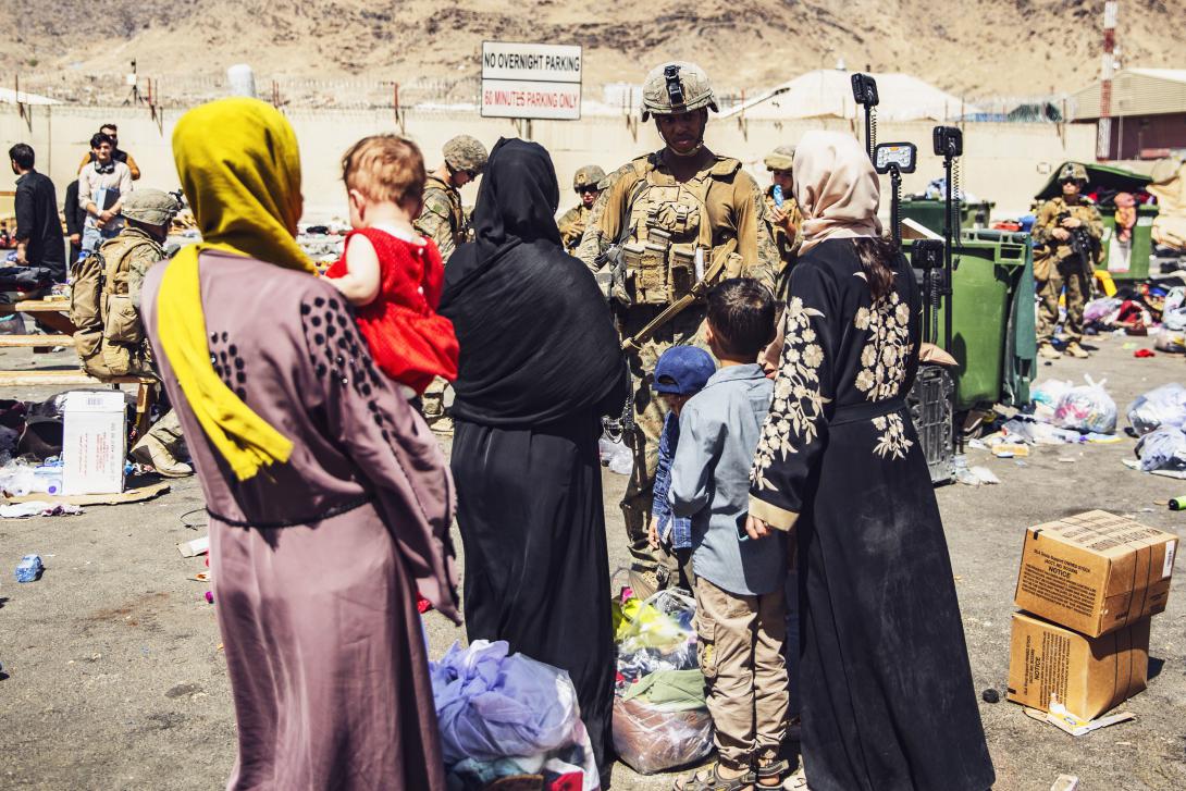 U.S. Marines process evacuees at Hamid Karzai International Airport, Kabul, Afghanistan, in August 2021. Data, and lots of it, were at the heart of the complex operation.  Marine Corps Staff Sgt. Victor Mancilla