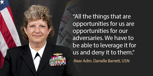 Rear Adm. Danelle Barrett, USN, director, Navy Cybersecurity Division, Office of the Chief of Naval Operations, spoke at the AFCEA Small Business Innovation Summit on July 26.