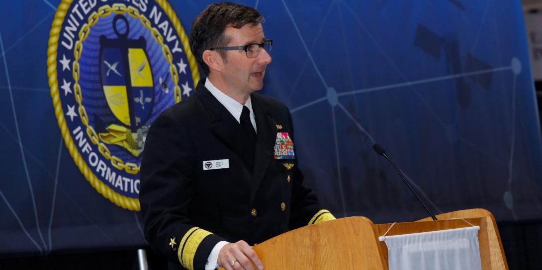 Rear Adm. Boris Becker, SPAWAR commander, reports that over the past year the Navy has created an agile software development environment for the research, development, test and evaluation community. ​Photo by Michael Carpenter