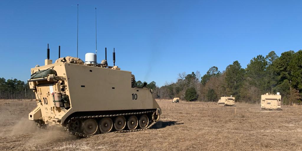 Soldiers assigned to the 2nd Armored Brigade Combat Team, 3rd Infantry Division, conduct mission command and network communications on-the-move, during the Army’s three-week Armored Formation On-The-Move Network Pilot at Fort Stewart, Georgia, on Feb. 2.  U.S. Army photo by Capt. Detrick Moore, assistant program manager for Mission Network, Project Manager Tactical Network, PEO C3T