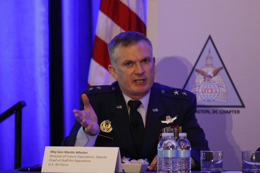 Maj. Gen. Martin Whelan, USAF, the Air Force director of future operations and deputy chief of staff for operations, says the U.S. military is "wedged between modernization and readiness” in the fight for competing dollars to fund requirements. Photo by Mike Carpenter