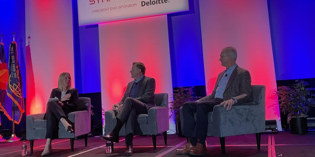 CIOs from different part of the Defense Department talk about cybersecurity issues during a panel at the Rocky Mountain Cyberspace Symposium 2022.