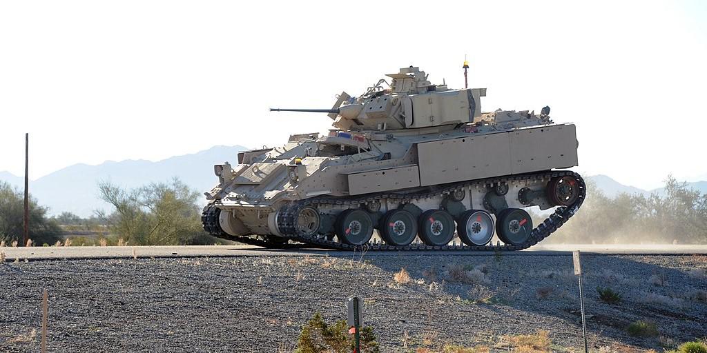 A Bradley Fighting Vehicle acts as surrogate for testing advanced running gear technology for the future Optionally Manned Fighting Vehicle. The Army continues funding the Optionally Manned Fighting Vehicle program with its 2023 fiscal year budget request. Credit: U.S. Army photo by Mark Schauer