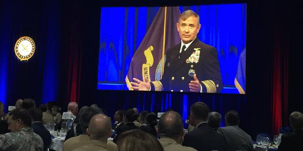 Adm. Harry Harris, USN, commander of U.S. Pacific Command, delivers a keynote address at West 2017 in San Diego, saying the U.S. military needs more “exponential thinking” among its ranks. 