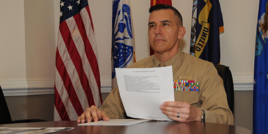 Key discussions at the Joint Staff level will examine how to allocate joint warfighting duties amongst the U.S. military services, says Lt. Gen. Dennis Crall, USMC, the Joint Staff’s director, Command, Control, Communications and Computers/Cyber, and chief information officer. Credit: Photo Courtesy of OCJCS Public Affairs
