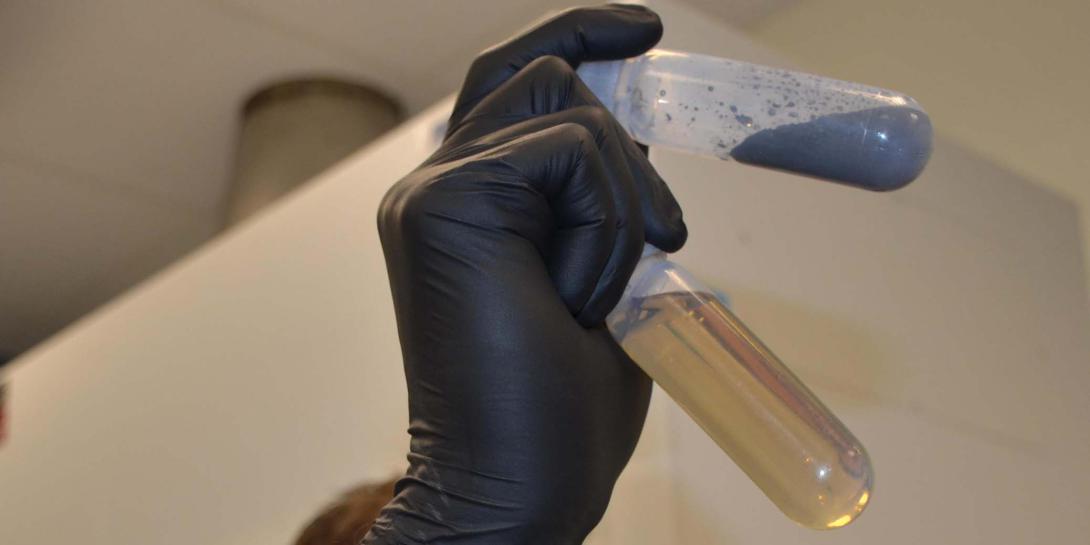 An Air Force Research Laboratory scientist examines liquid metal nanoparticles. Researchers are exploring potential applications for liquid metals by examining their microscopic properties.