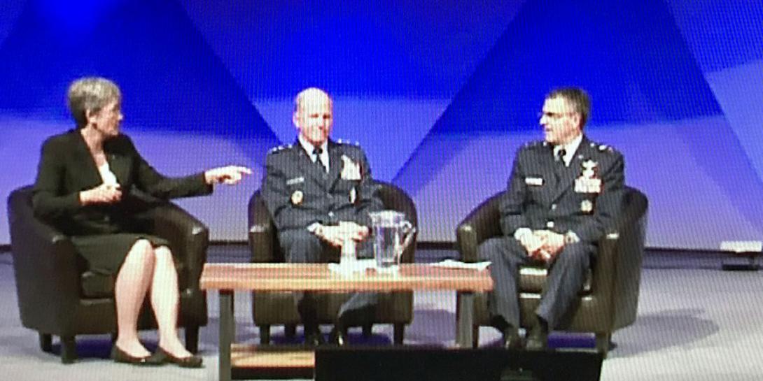 Secretary of the Air Force Heather Wilson, Gen. Stephen Wilson, USAF, vice chief of staff for the Air Force, and Air Force Maj. Gen. William Cooley, commander, Air Force Research Laboratory, discuss the process to update the service's research priorities.