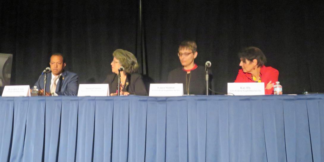 Panelists discuss acquisition during a session at AFCEA's Homeland Security Conference.