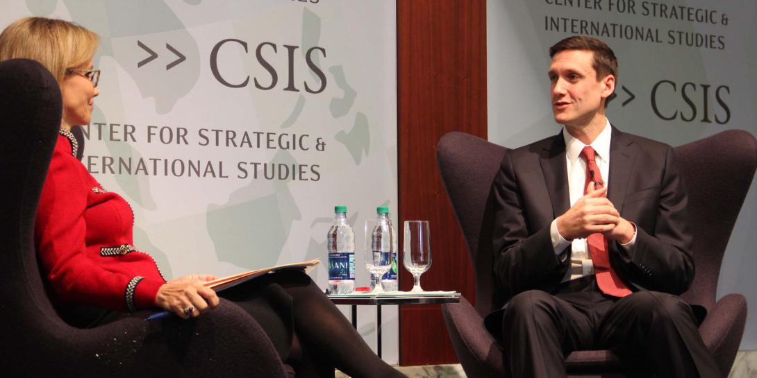 White House homeland security adviser Thomas Bossert has a discussion on the White House's cybersecurity plans with his former boss, Frances Townsend, during a CSIS event. Photo courtesy CSIS