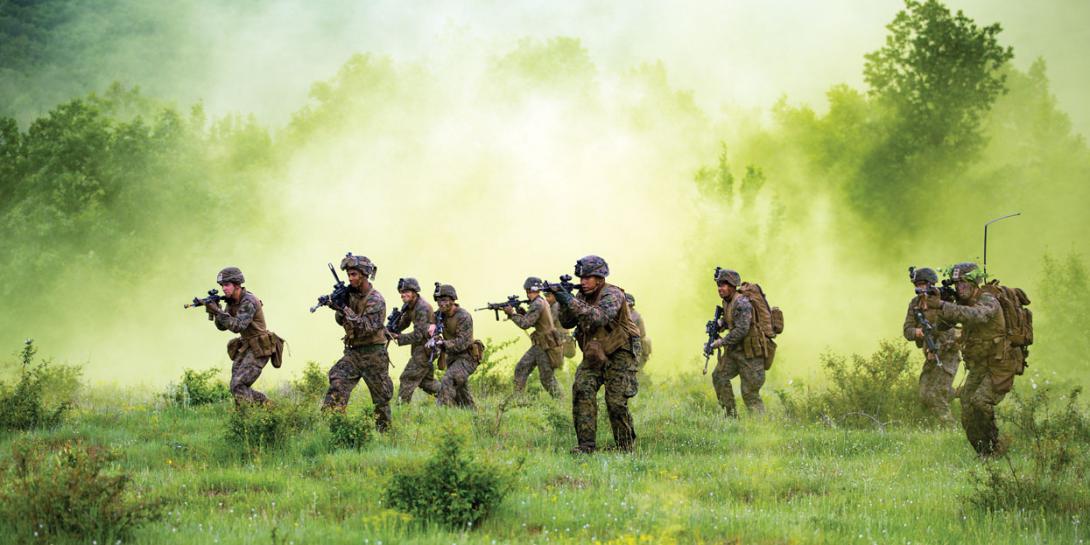 U.S. Marines with Black Sea Rotational Force 18.1 conduct a patrolling exercise in May at the U.S. Army’s Novo Selo Forward Operating Site in Bulgaria. RadioMap technology, developed by the Defense Advanced Research Projects Agency (DARPA) and transitioning to the Marine Corps, will offer radio-frequency situational awareness to such warfighters on the move. Photo by Lance Cpl. Angel Travis, USMC.