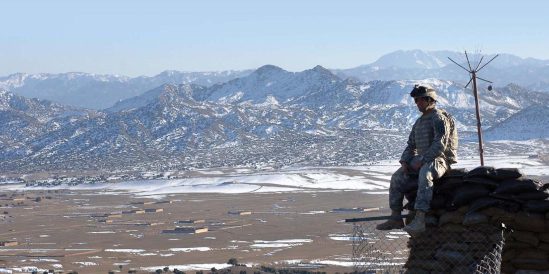 A 10th Mountain Division soldier keeps an eye out for enemy activity from an observation post outside Forward Operating Base Tillman in the Paktika province of Afghanistan. If military researchers are successful in unplugging the sensors required to provide intelligence, surveillance and reconnaissance around forward operating bases, they also might spur commercial Internet of Things technologies.