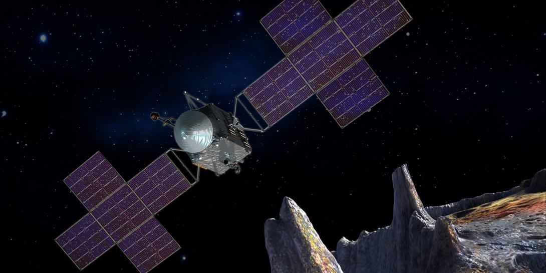 The Deep Space Optical Communications system will be launched into space in 2022 on the Psyche spacecraft, which will explore a massive metallic asteroid. The research program may eventually contribute to a laser communications infrastructure around the red planet. Credit: NASA/JPL-Caltech/Arizona State University/Space Systems Loral/Peter Rubin