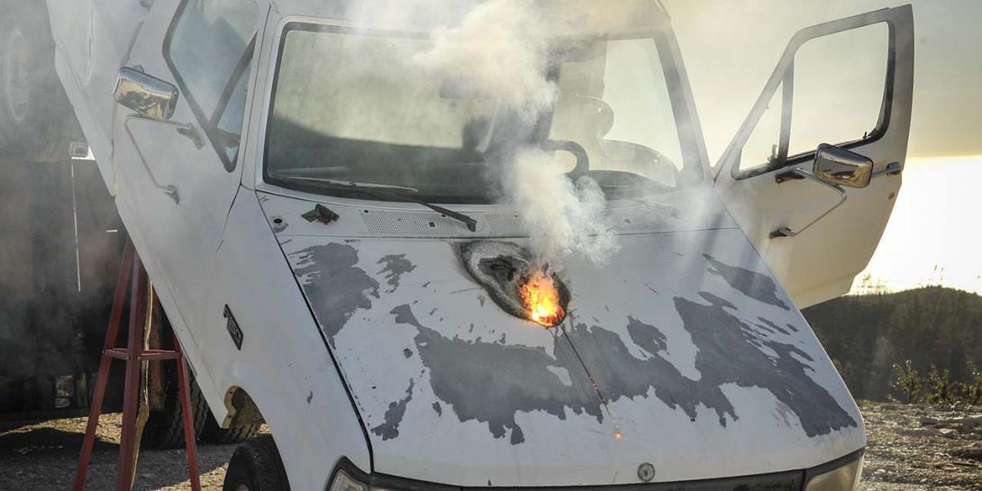 Lockheed Martin’s ATHENA laser weapon system defeats a truck target by disabling the engine, demonstrating its military effectiveness against enemy ground vehicles.