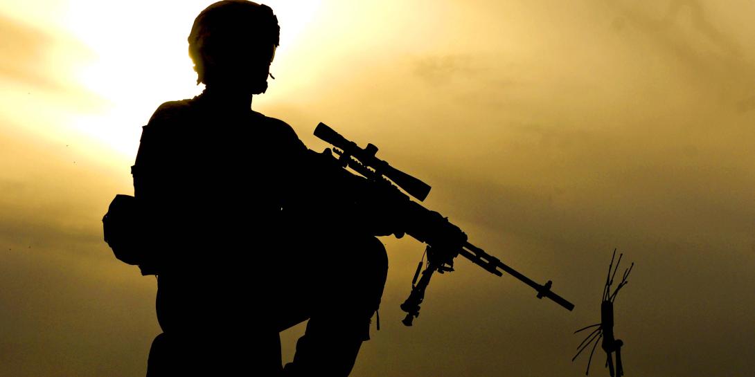 A U.S. Army soldier kneels atop a cliff overlooking the Arghandab River Valley in Afghanistan to provide security for his squad members as they climb up the cliff from the valley below. Army researchers aim to identify and develop persistent intelligence, surveillance and reconnaissance technologies to provide tactical-edge warfighters the data they need for rapid-fire decision making.