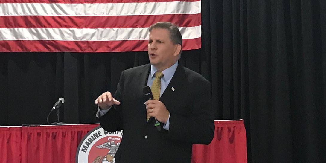 James Geurts, assistant secretary of the Navy, speaks at the recent Modern Day Marine event in Quantico, Virginia.