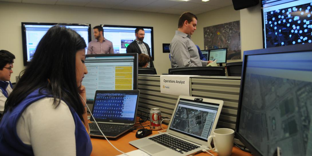 Nazia Naeem, Haystax's operations lead for the analyst team, uses a predictive analytics tool for situational awareness.