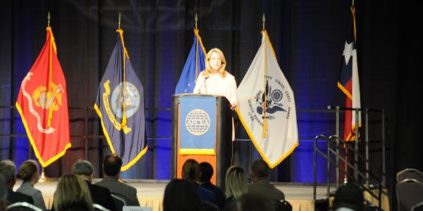 Deborah Lee James, secretary of the U.S. Air Force, addresses the inaugural AFCEA International’s three-day TechNet Air 2016 symposium in San Antonio. 