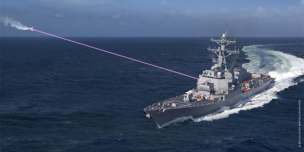 Under the High-Energy Laser and Integrated Optical-dazzler with Surveillance (HELIOS) program, the Navy is swiftly pursuing laser weapons for use on surface ships. The technology will combine the lethality of a laser weapon with surveillance capabilities and an integrated optical dazzler, a non-lethal device that disables sensors or humans visually. Photo Credit: Lockheed Martin, artist rendering of Lockheed Martin’s HELIOS System