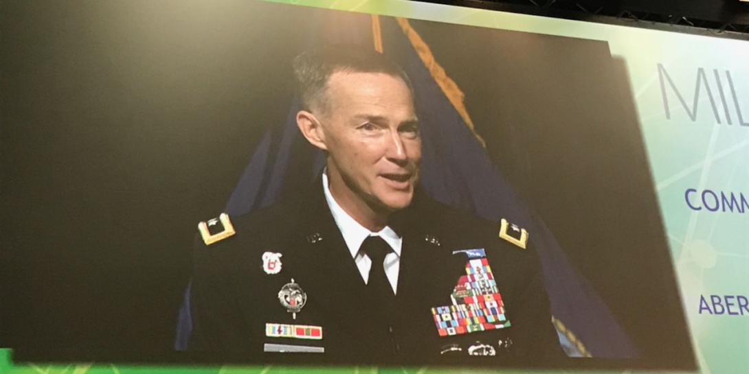 Maj. Gen. Randy Taylor, commanding general of CECOM, speaks at MILCOM 2017 in Baltimore.